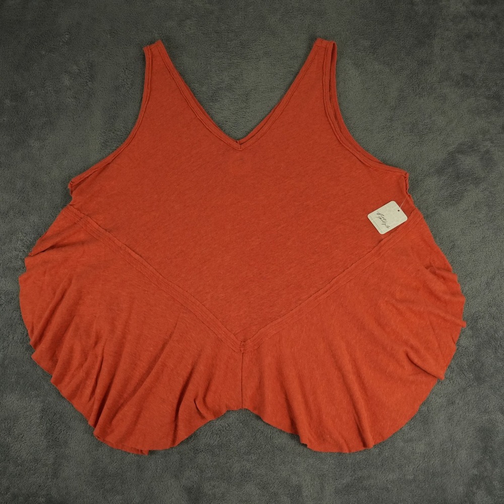 Free People Dani Tank Top Womens S Burnt Orange Linen Blend V-Neck Boho Festival